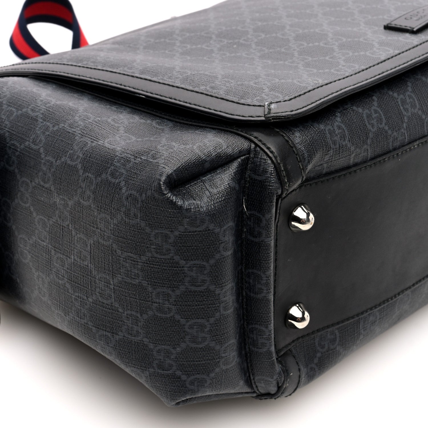 Gucci GG Supreme Monogram Web Messenger Diaper Bag Black Grey 9 of 10