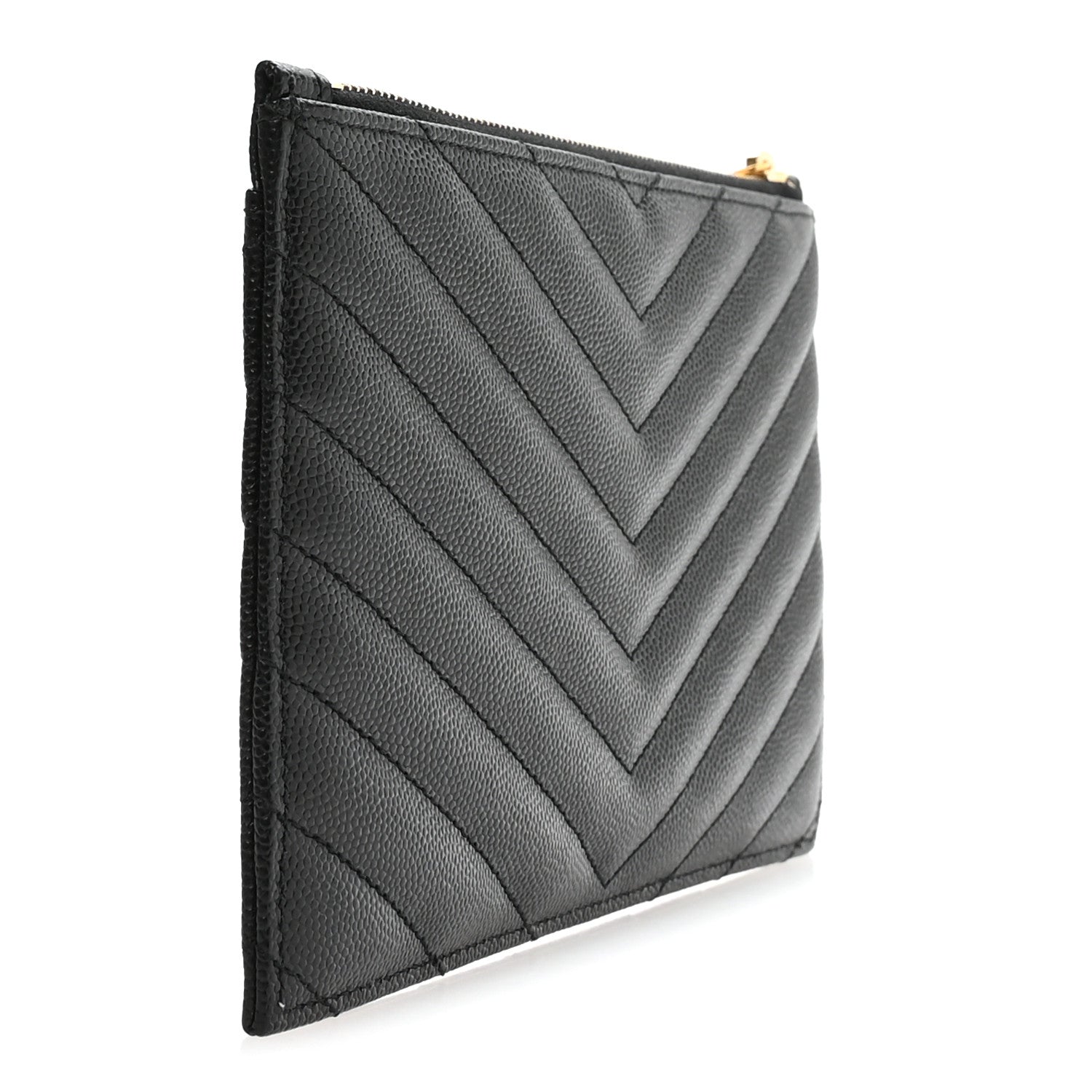 Saint Laurent Grain De Poudre Chevron Monogram Bill Pouch Black 3 of 8