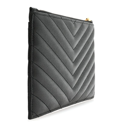 Saint Laurent Grain De Poudre Chevron Monogram Bill Pouch Black 3 of 8