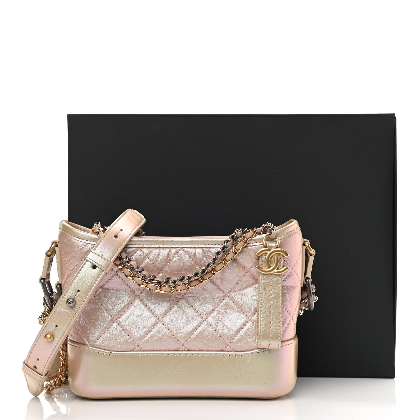 Iridescent Aged Calfskin Quilted Small Gabrielle Hobo Light Pink