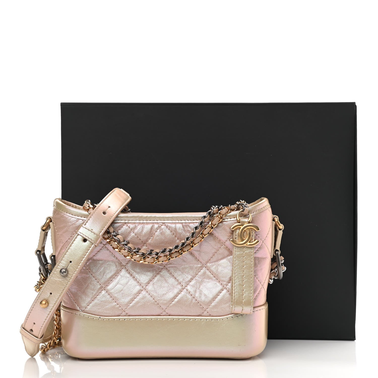Chanel Iridescent Aged Calfskin Quilted Small Gabrielle Hobo Light Pink 11 of 11