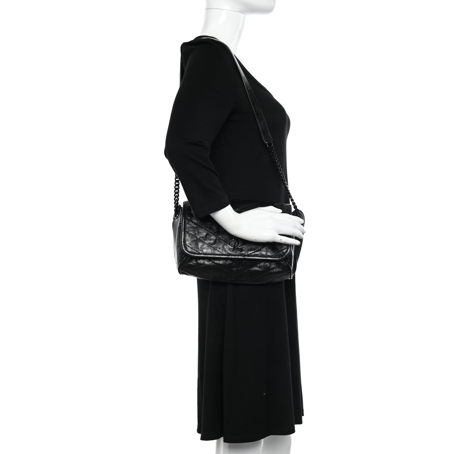 Crinkled Calfskin Matelasse Monogram Niki Body Bag Black