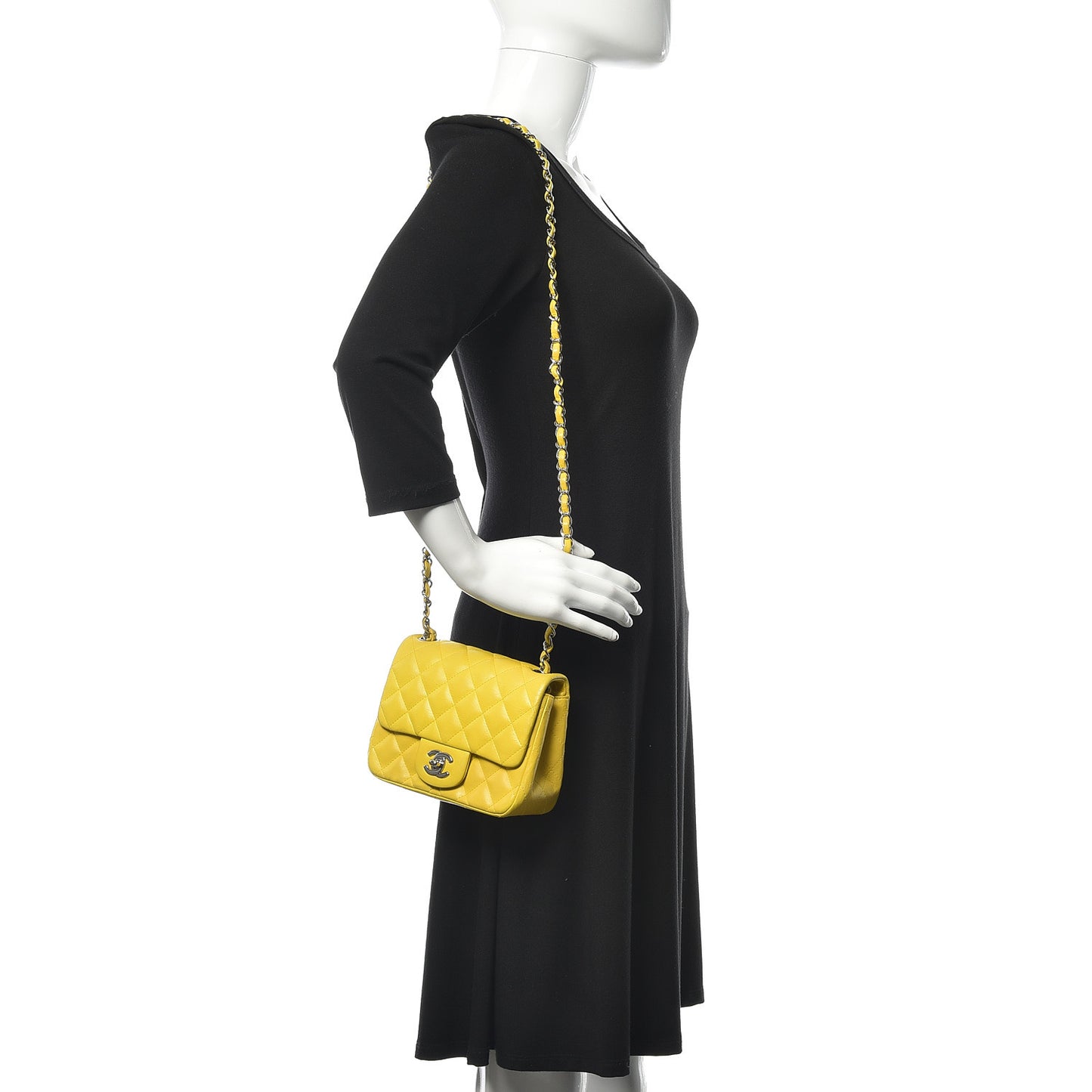 Lambskin Quilted Mini Square Flap Yellow