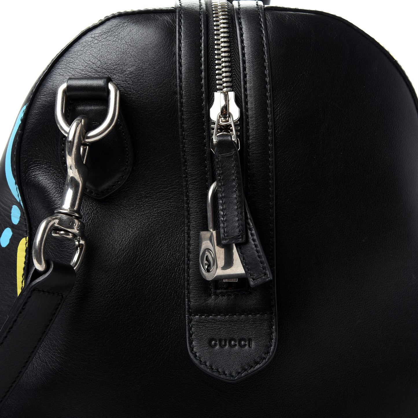 Calfskin GucciGhost Print Duffle Black New Acquamarine