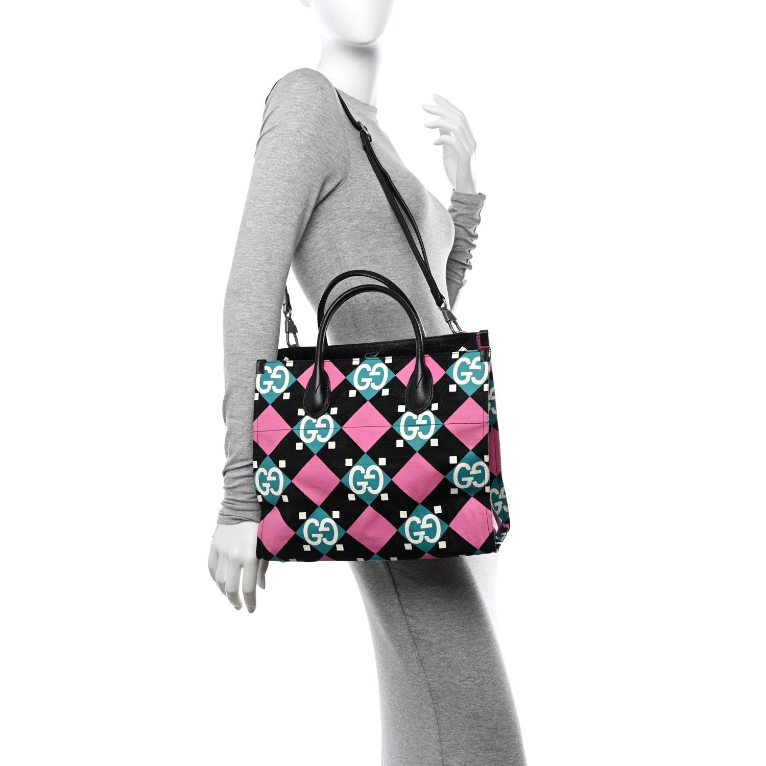Gucci Canvas GG Geometric Print Tote Bag Black Multicolor 2 of 9