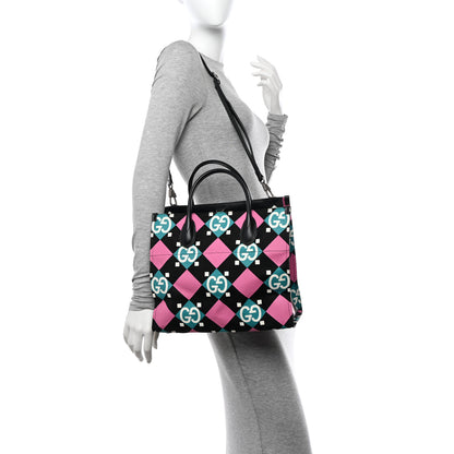 Gucci Canvas GG Geometric Print Tote Bag Black Multicolor 2 of 9