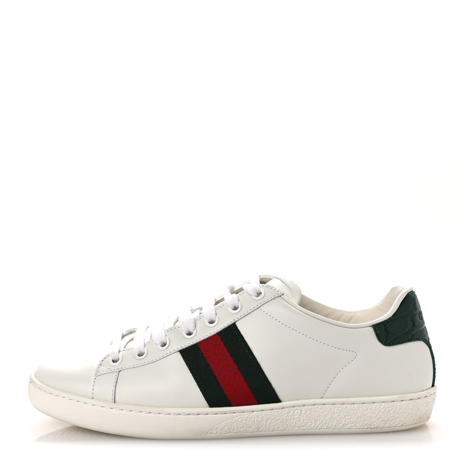 Gucci Calfskin Crocodile Web Womens Ace Sneakers 39 White Green 1 of 13