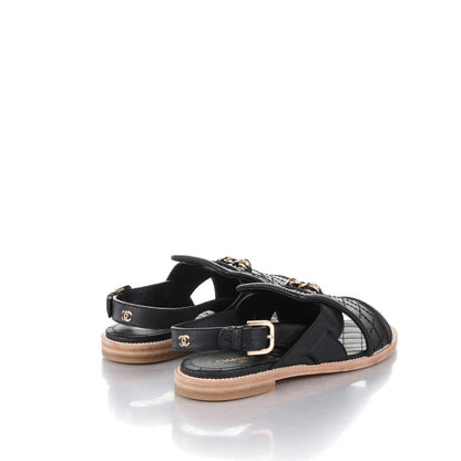 Chanel Calfskin Quilted Chain Sandals 35.5 Black 4 of 8