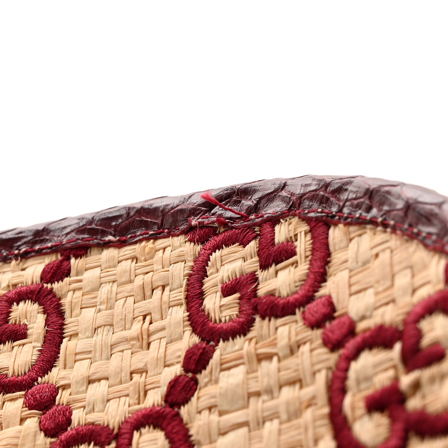 Raffia Elaphe GG Monogram Embroidered Afraa Visor M Ivory Bordeaux
