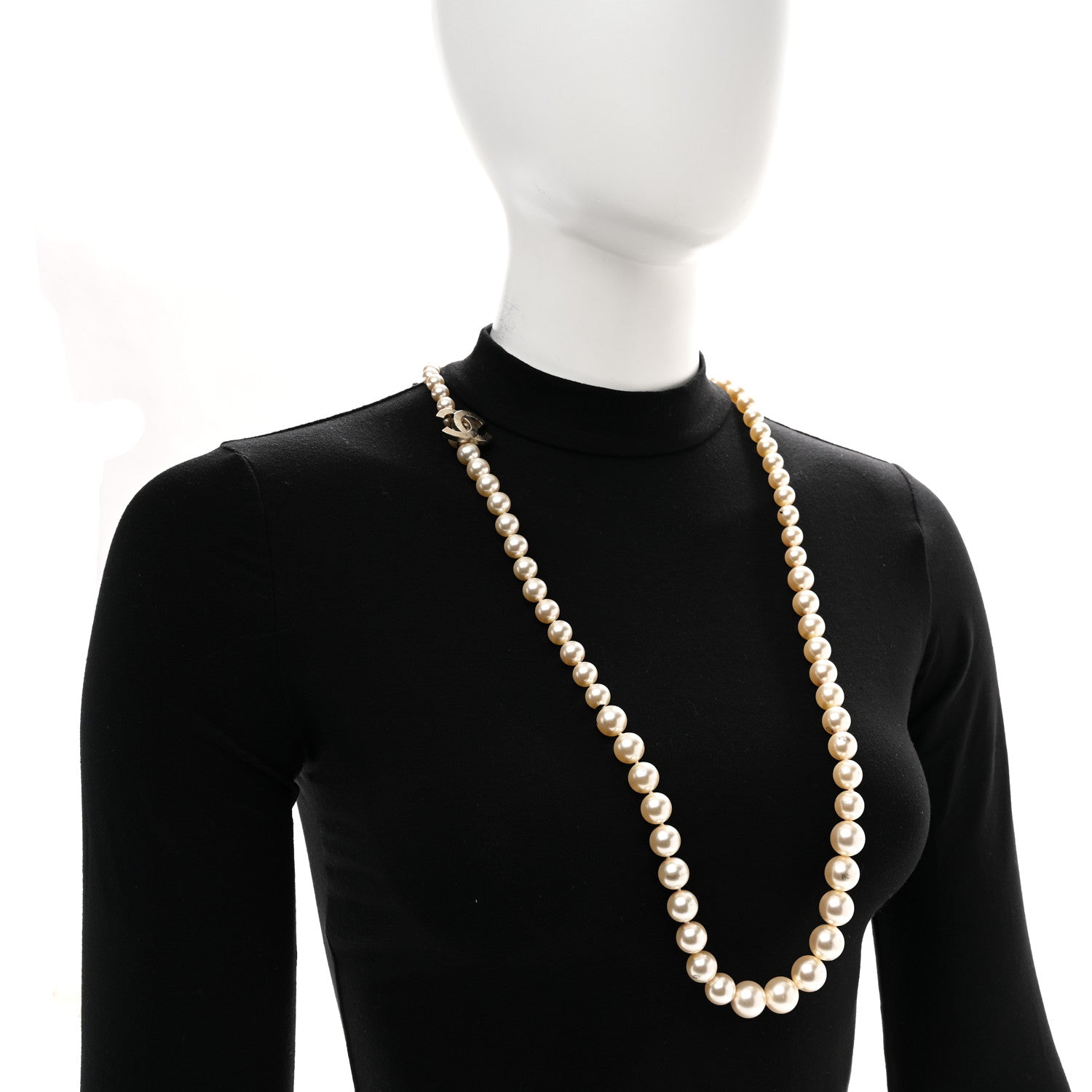 Chanel Graduated Pearl CC Long Necklace Gold 2 of 8