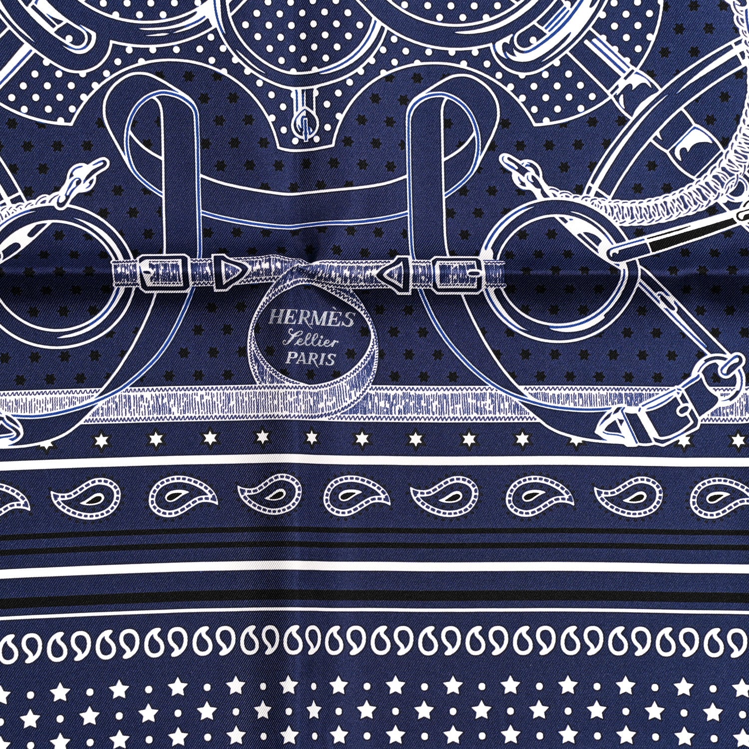 Hermes Silk Eperon D'Or Bandana Scarf 70 Marine White Black 2 of 5