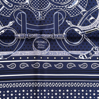Hermes Silk Eperon D'Or Bandana Scarf 70 Marine White Black 2 of 5
