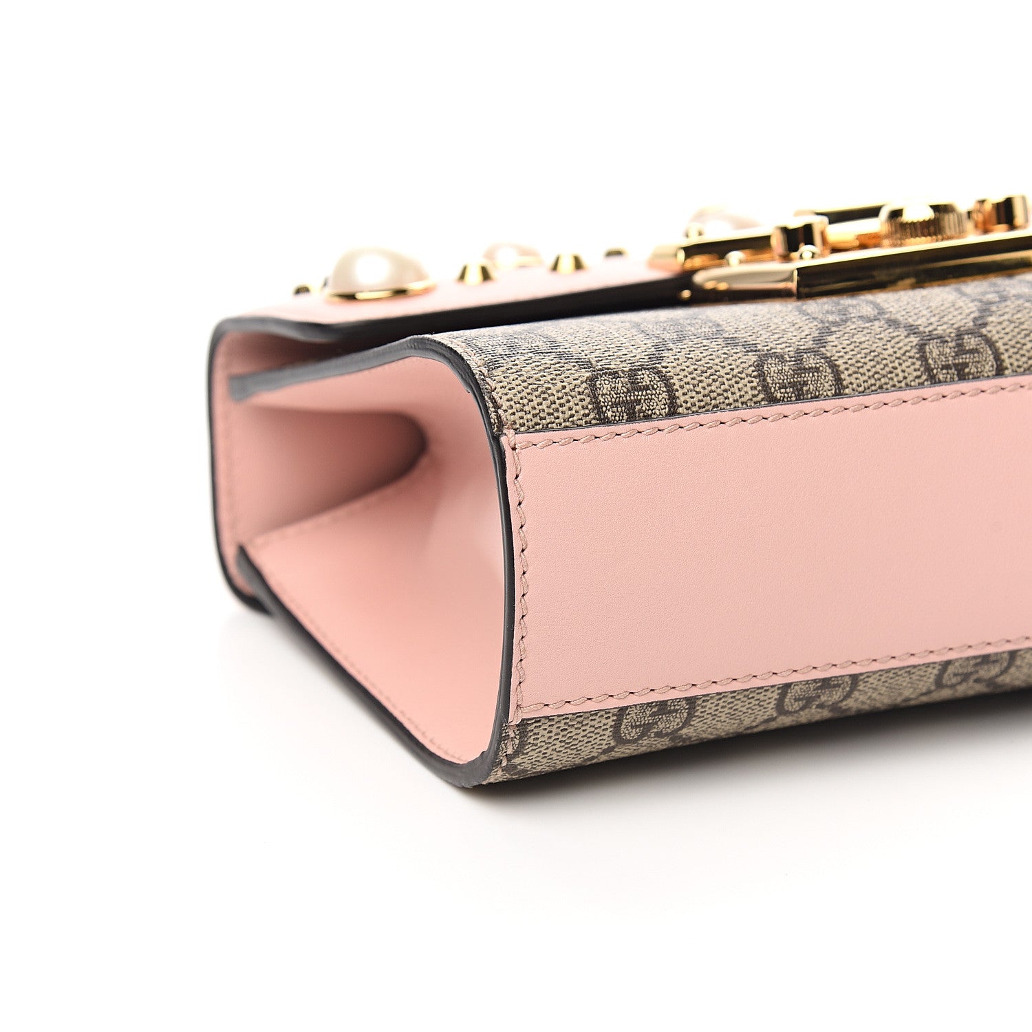 Gucci GG Supreme Monogram Calfskin Studded Small Padlock Shoulder Bag Beige Perfect Pink 7 of 10