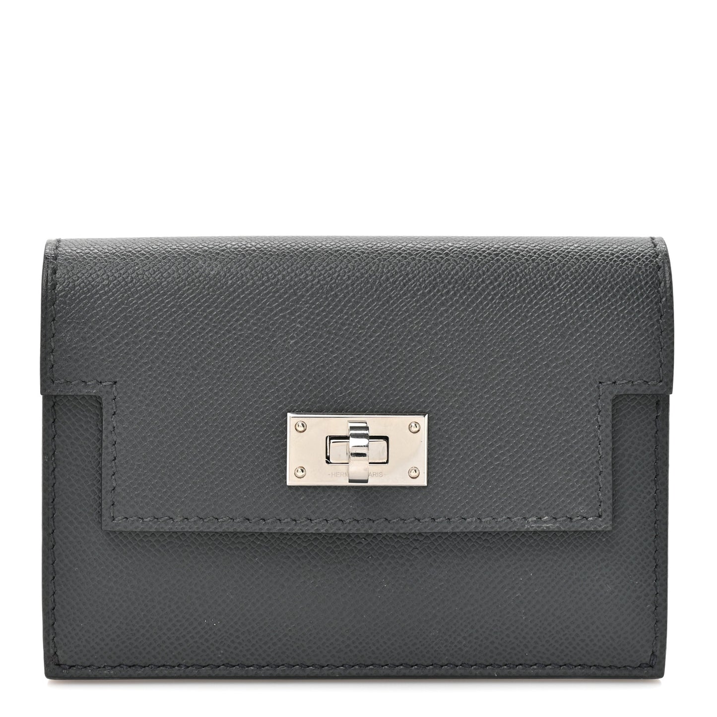Madame Calfskin Kelly Pocket Slim Wallet Graphite