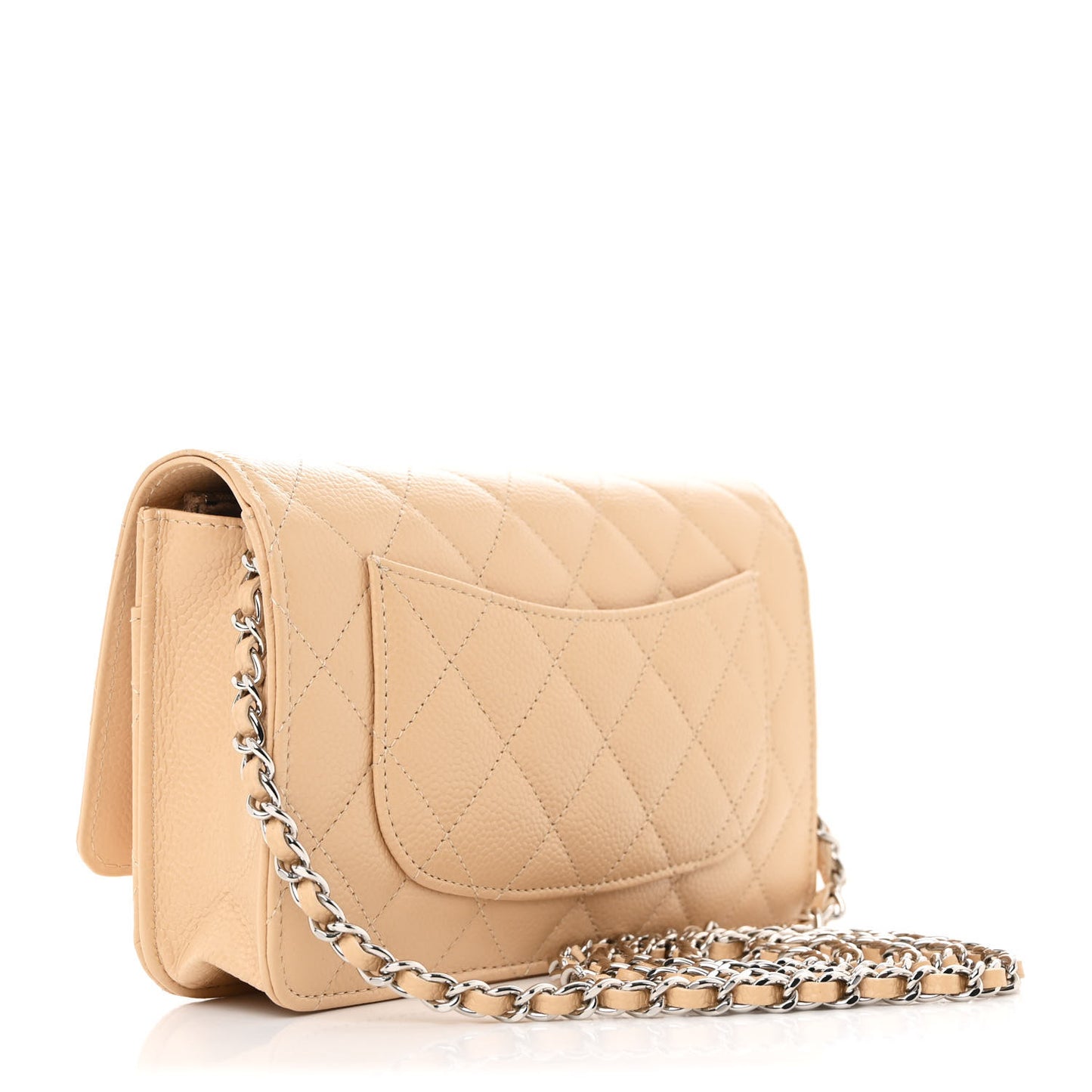 Caviar Quilted Wallet on Chain WOC Beige