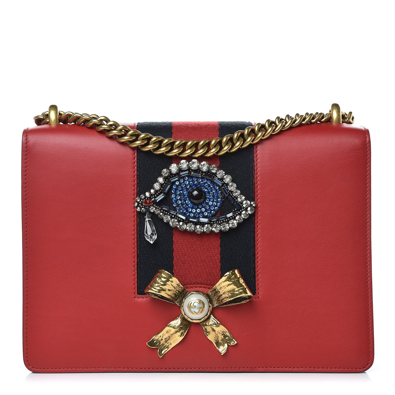 Gucci Calfskin Web Medium Peony Chain Shoulder Bag Red 1 of 13