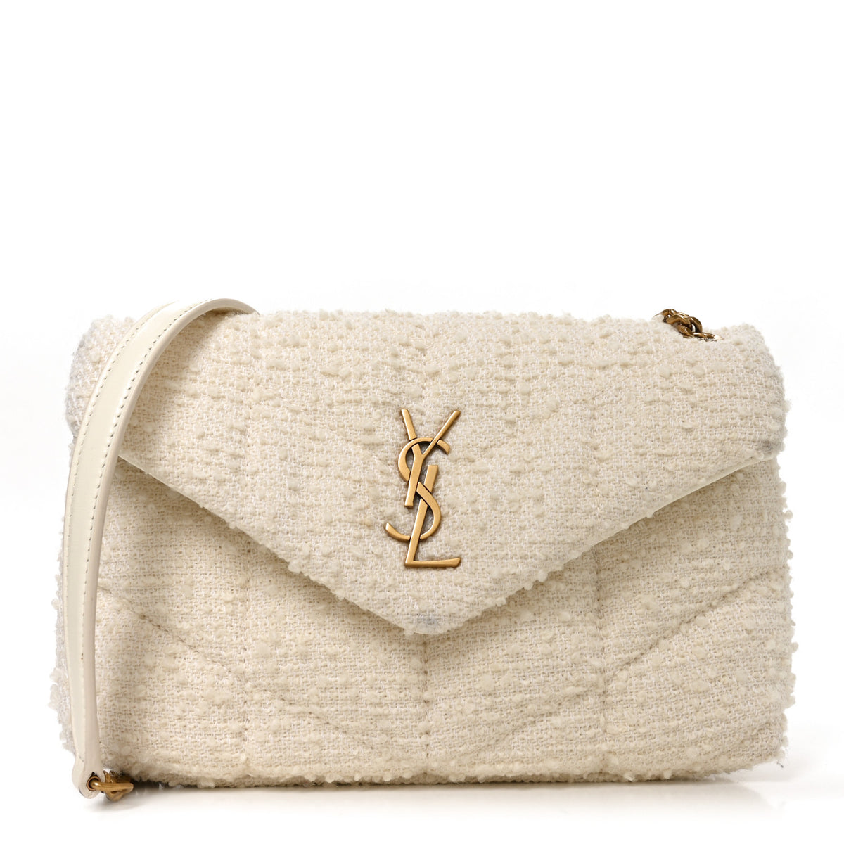 Boucle Tweed Quilted Toy Loulou Puffer Monogram Chain Satchel Craie