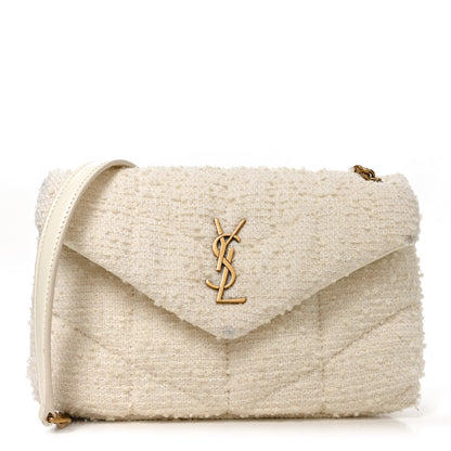 Saint Laurent Boucle Tweed Quilted Toy Loulou Puffer Monogram Chain Satchel Craie 1 of 10