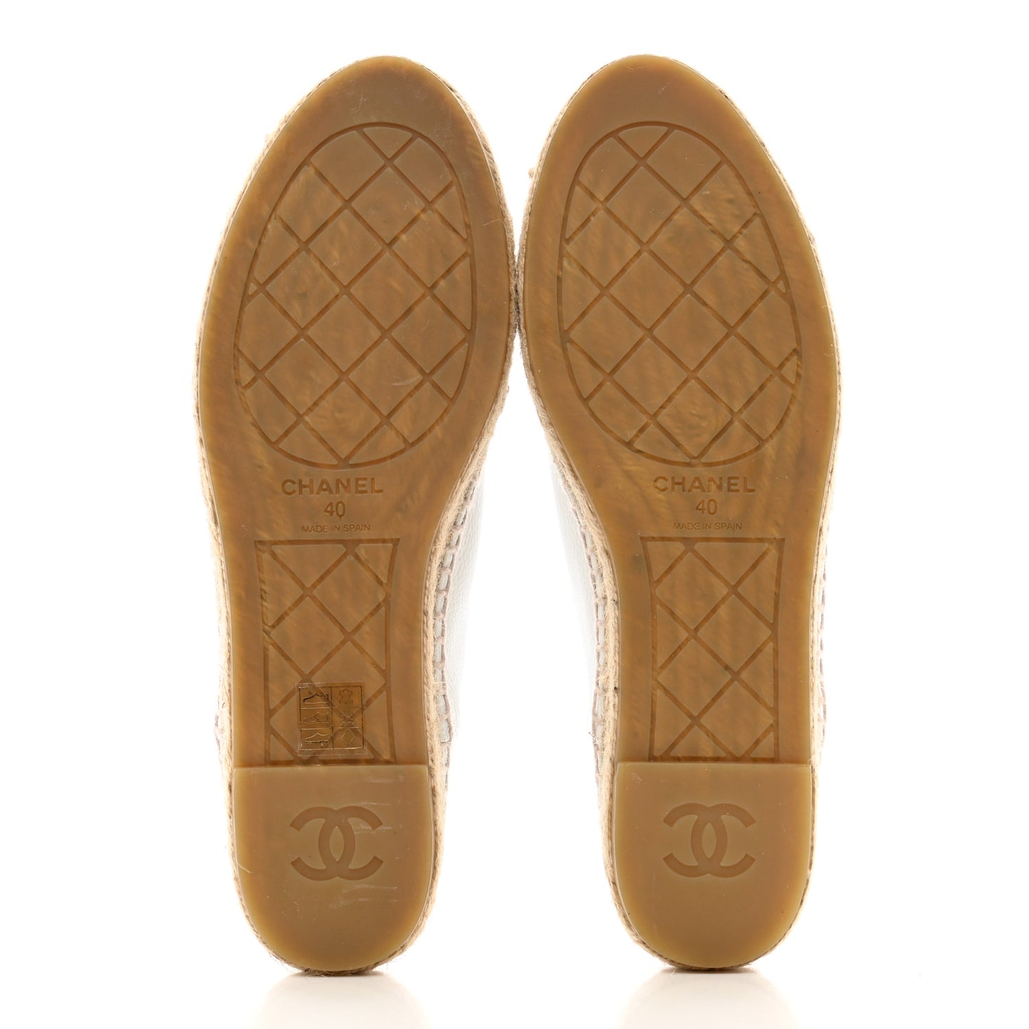 Grained Calfskin CC Espadrilles 40 White Black