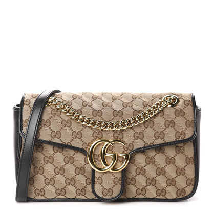 Gucci Monogram Matelasse Diagonal Small GG Marmont Shoulder Bag Beige Black 1 of 11