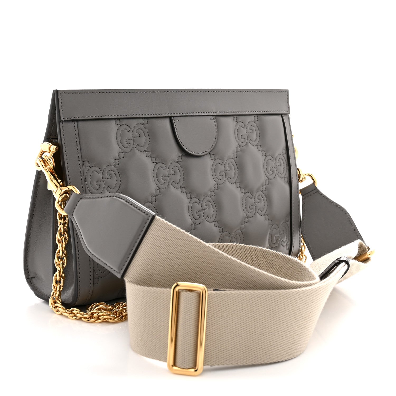 Gucci Calfskin GG Matelasse Small Slim Chain Shoulder Bag Dusty Grey Natural 3 of 12