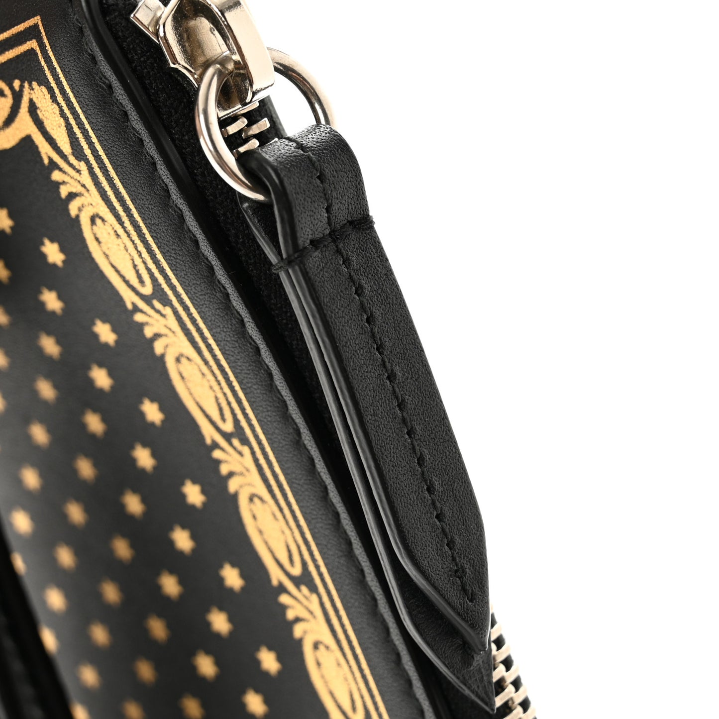 X SEGA Calfskin GUCCY Stars Zip Wristlet Pouch Black Gold