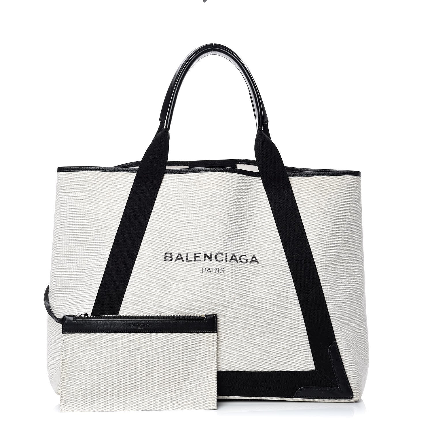 Balenciaga Cotton Canvas Calfskin M Navy Cabas Natural Black 1 of 15