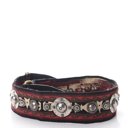 Christian Dior Canvas Embroidered Studded Bohemian Shoulder Strap Red 2 of 6