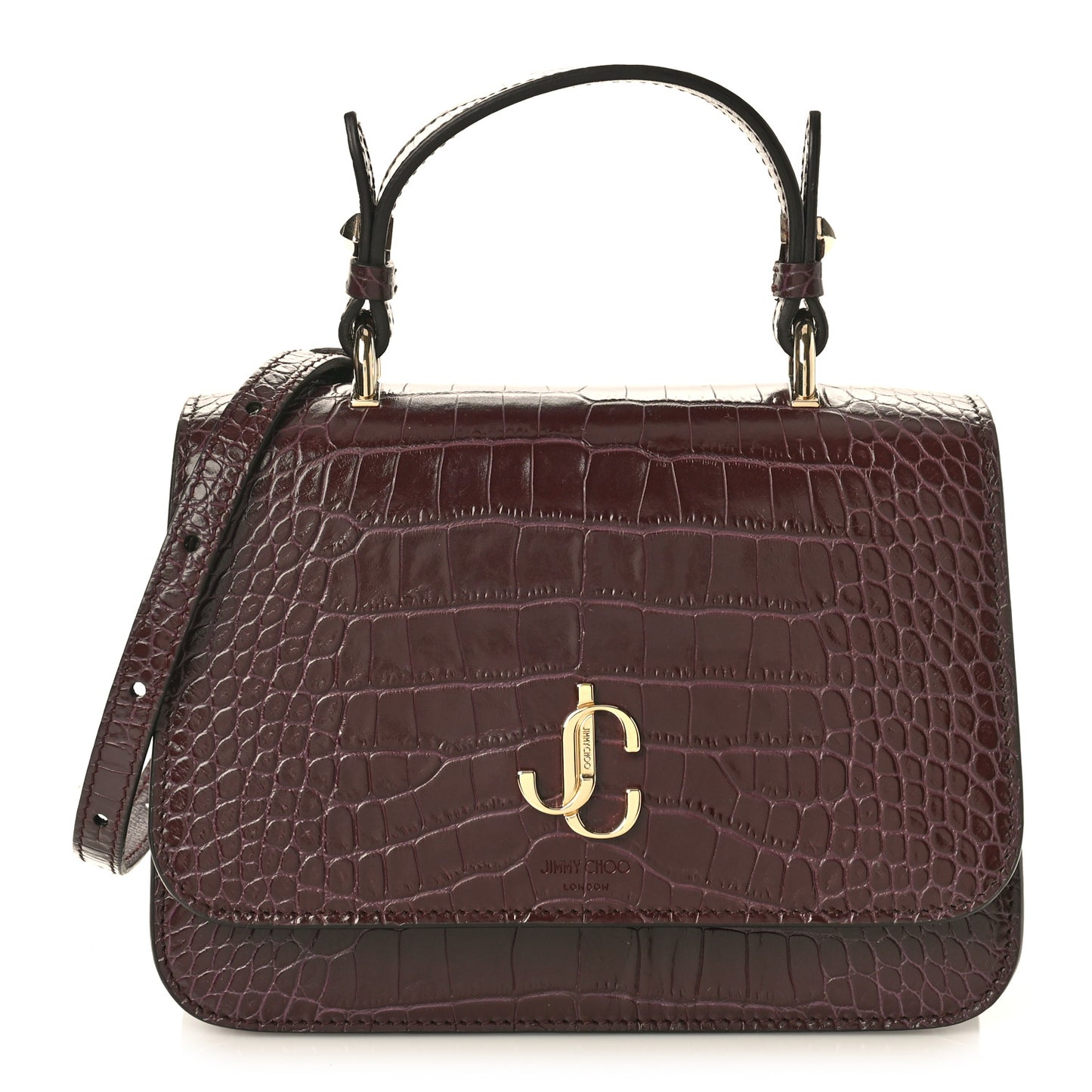 Calfskin Crocodile Embossed Medium JC Top Handle Bordeaux