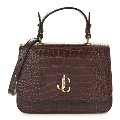 Jimmy Choo Calfskin Crocodile Embossed Medium JC Top Handle Bordeaux 1 of 8