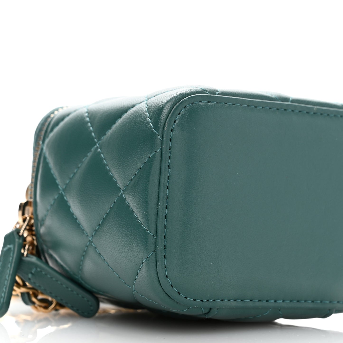 Lambskin Quilted Top Handle Mini Vanity Case With Chain Green