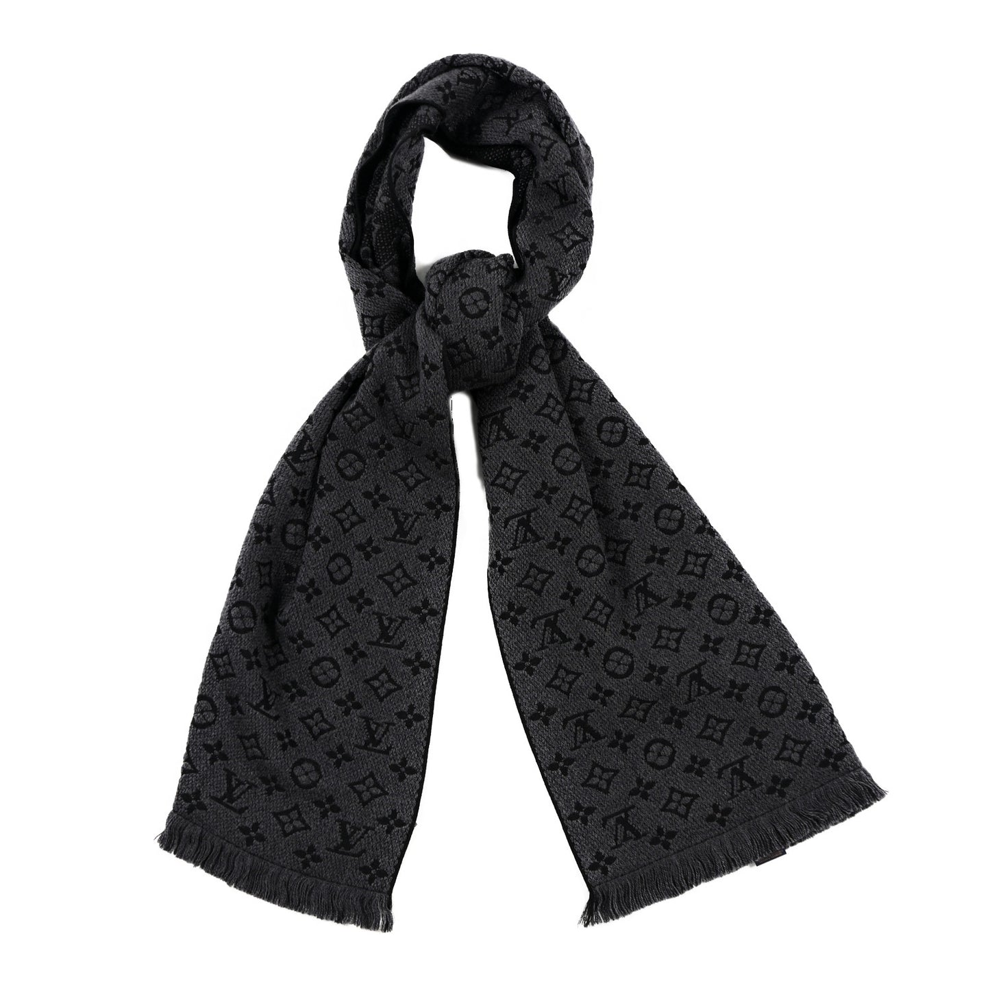 Wool Monogram Classic Scarf Charcoal Grey