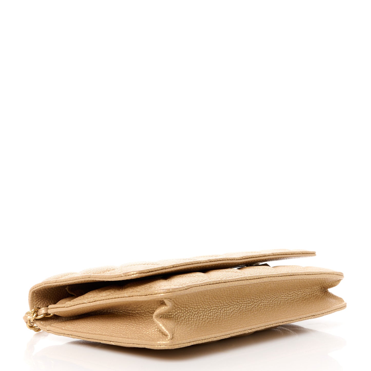 Pearly Caviar Quilted Wallet On Chain WOC Gold