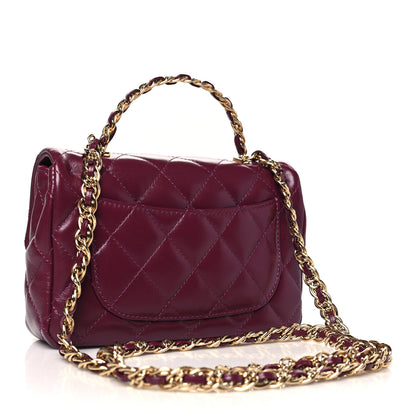 Chanel Shiny Lambskin Quilted Golden Links Top Handle Flap Dark Purple 3 of 11