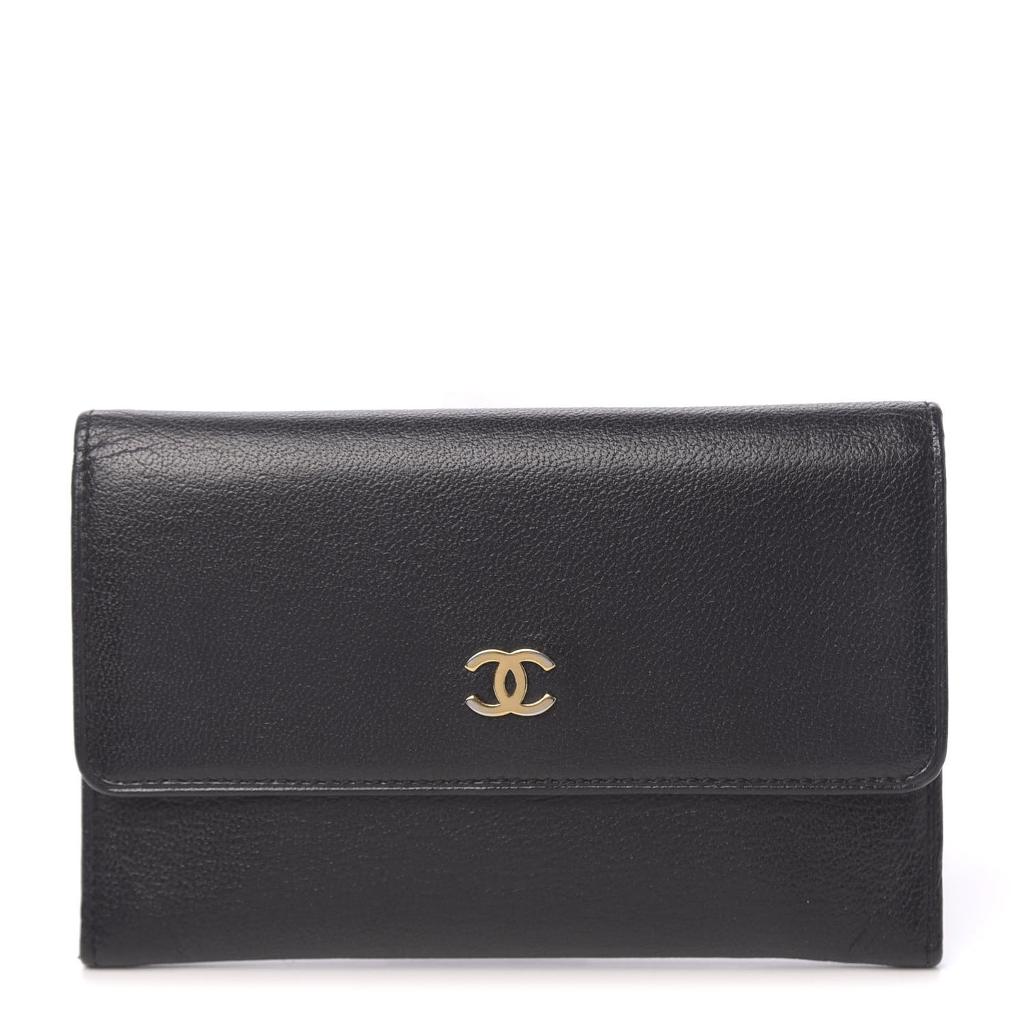 Goatskin CC Compact Flap Wallet Black