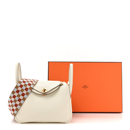 Hermes Taurillon Clemence Maxi Quadrille Mini Lindy 20 Mushroom Chai Nata Bleu Brume 11 of 11