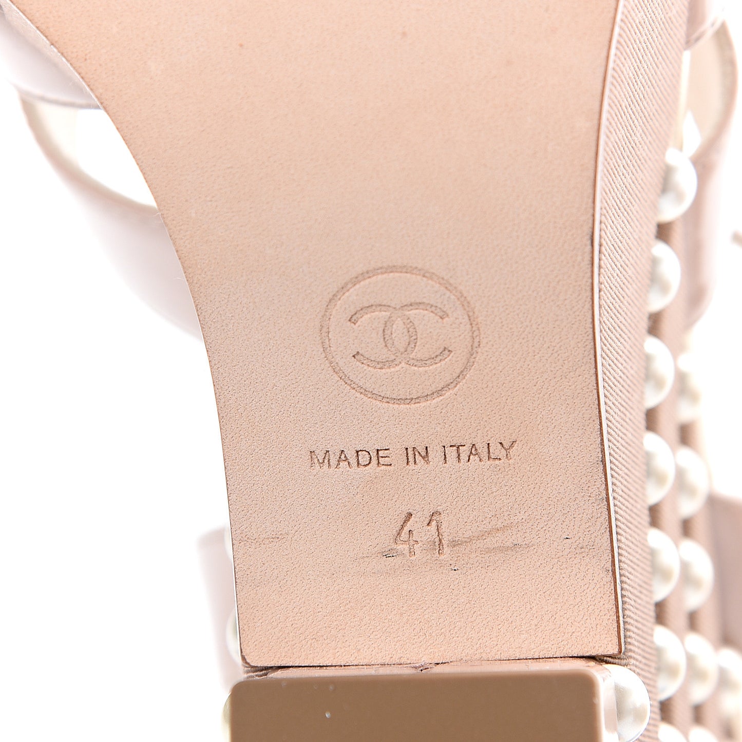 Patent Calfskin Pearl CC Wedge Sandals 41 Light Pink