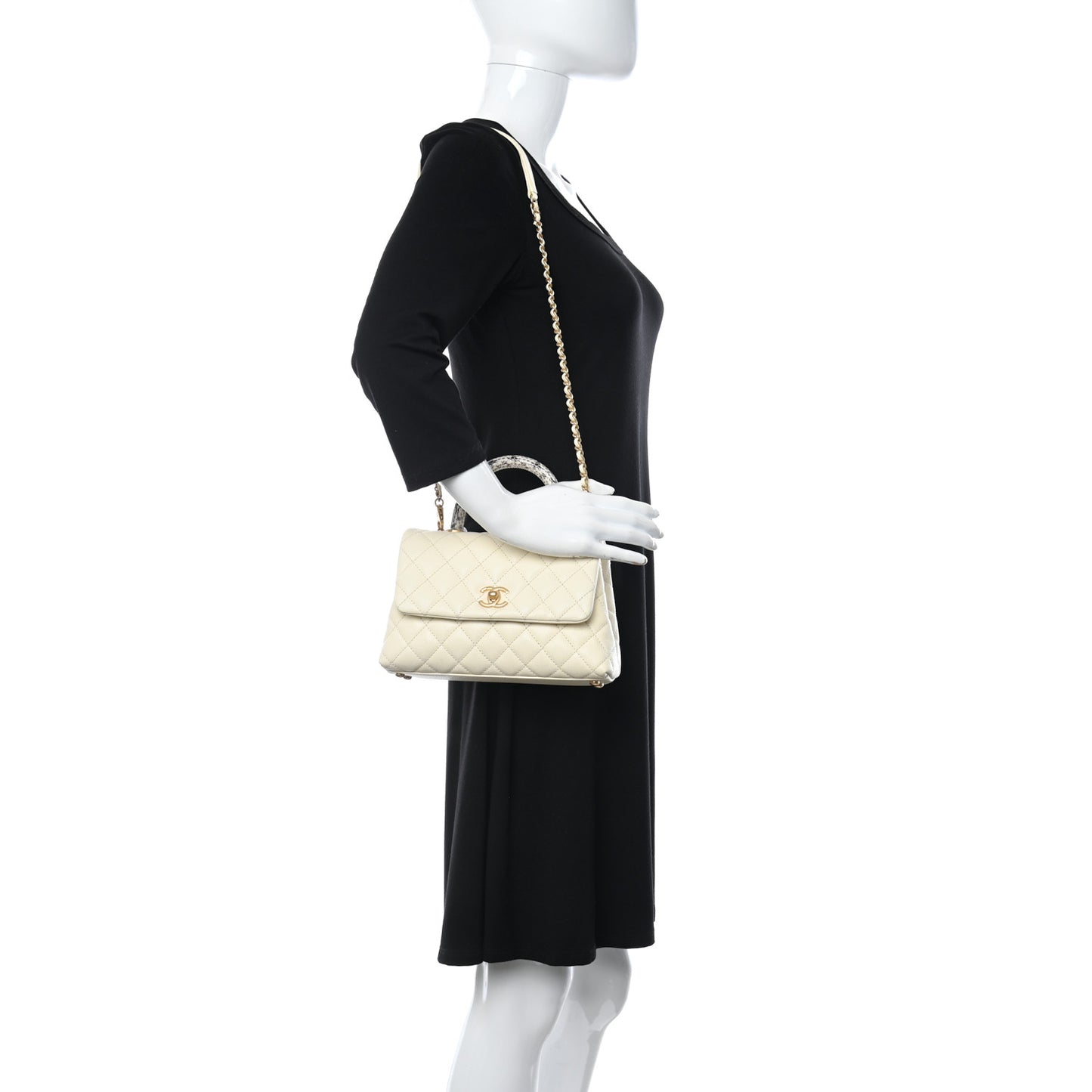 Caviar Elaphe Quilted Mini Coco Handle Flap Ivory