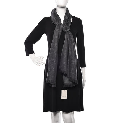 Gucci Wool Jacquard GG Monogram Sten Fringe Scarf Anthracite Black 2 of 5