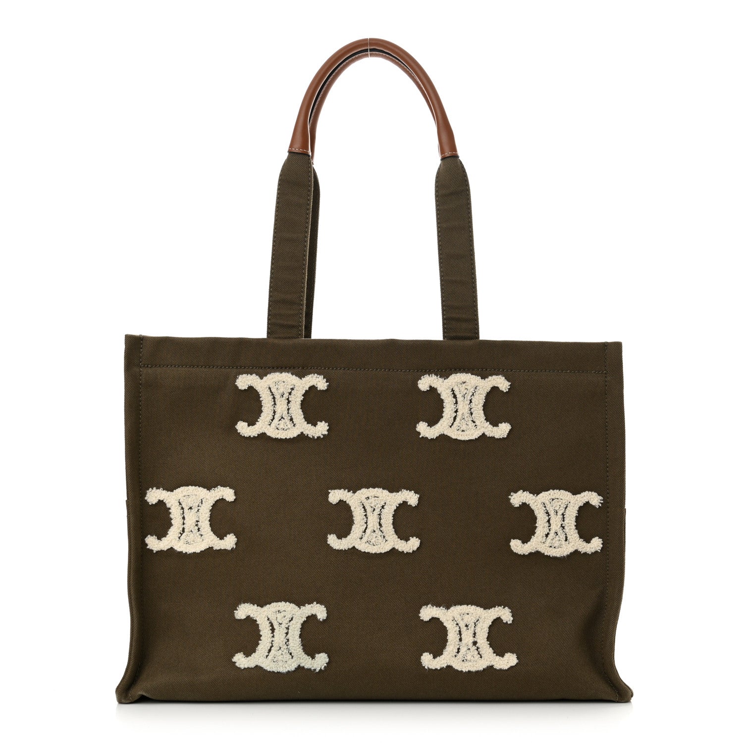 Celine Canvas Calfskin Embroidered Triomphe Large Cabas Thais Khaki Tan 1 of 10