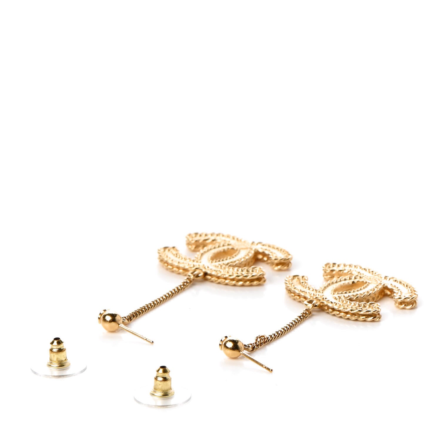 Chanel CC Drop Earrings Matte Gold 3 of 5