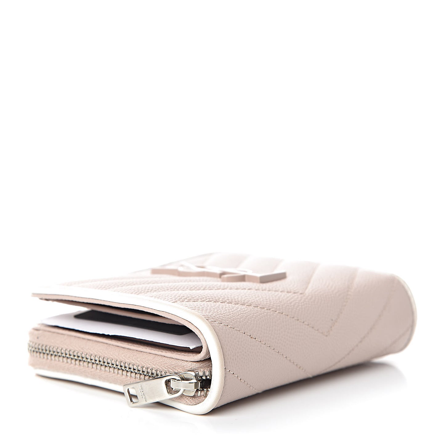 Grain De Poudre Matelasse Monogram Compact Zip Around Wallet Pale Pink