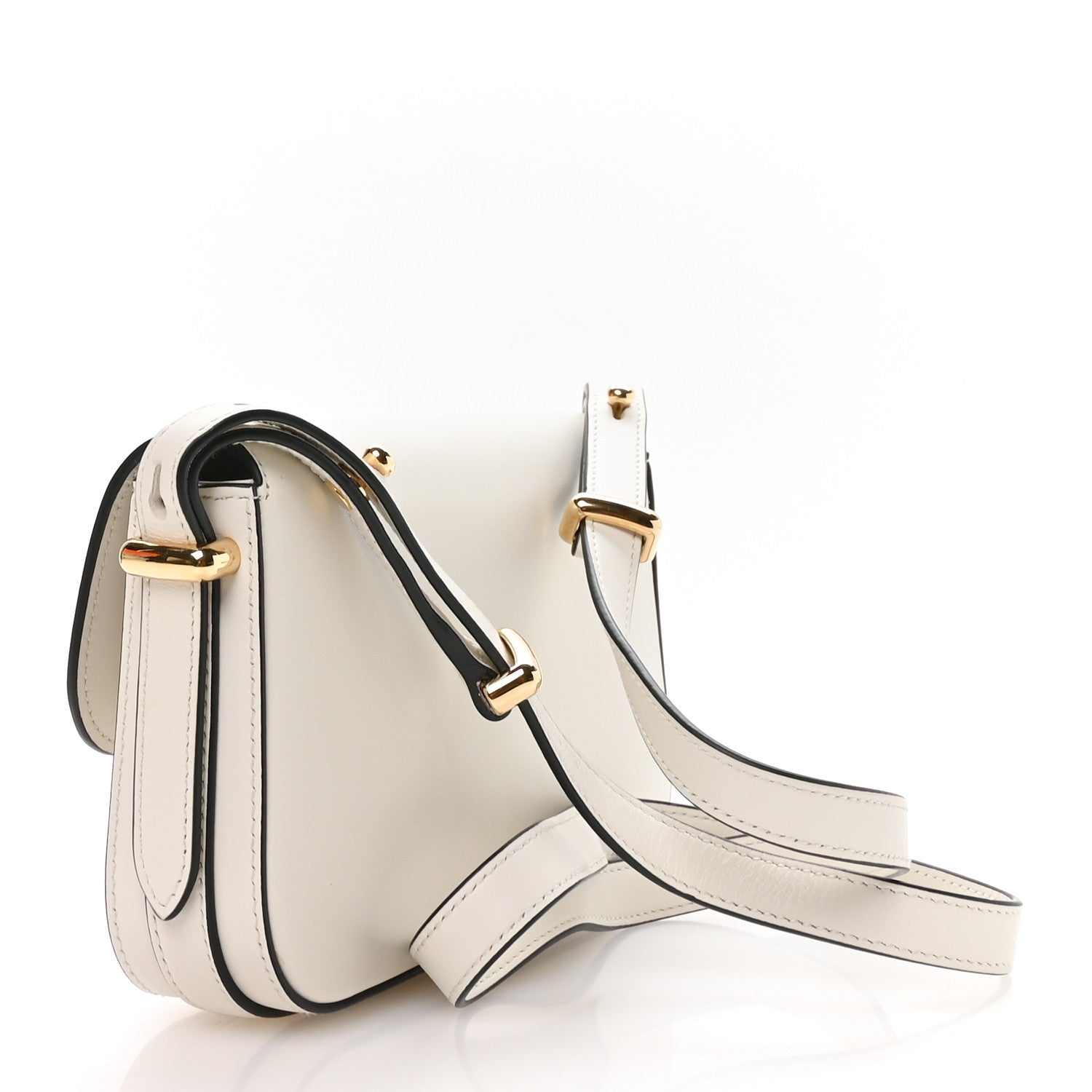 Prada Soft Calfskin Metal Triangle Logo Flap Shoulder Bag White