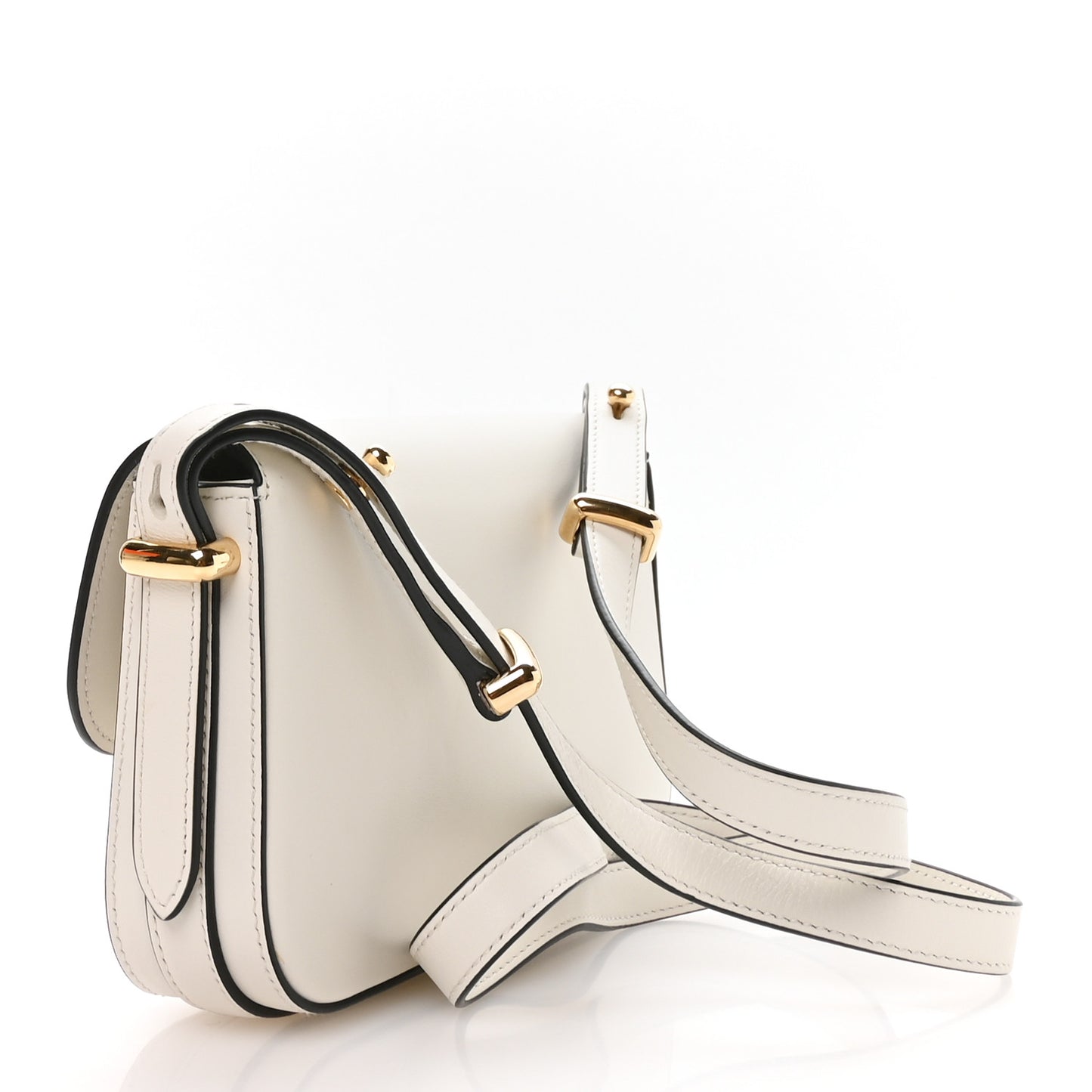 Soft Calfskin Metal Triangle Logo Flap Shoulder Bag White