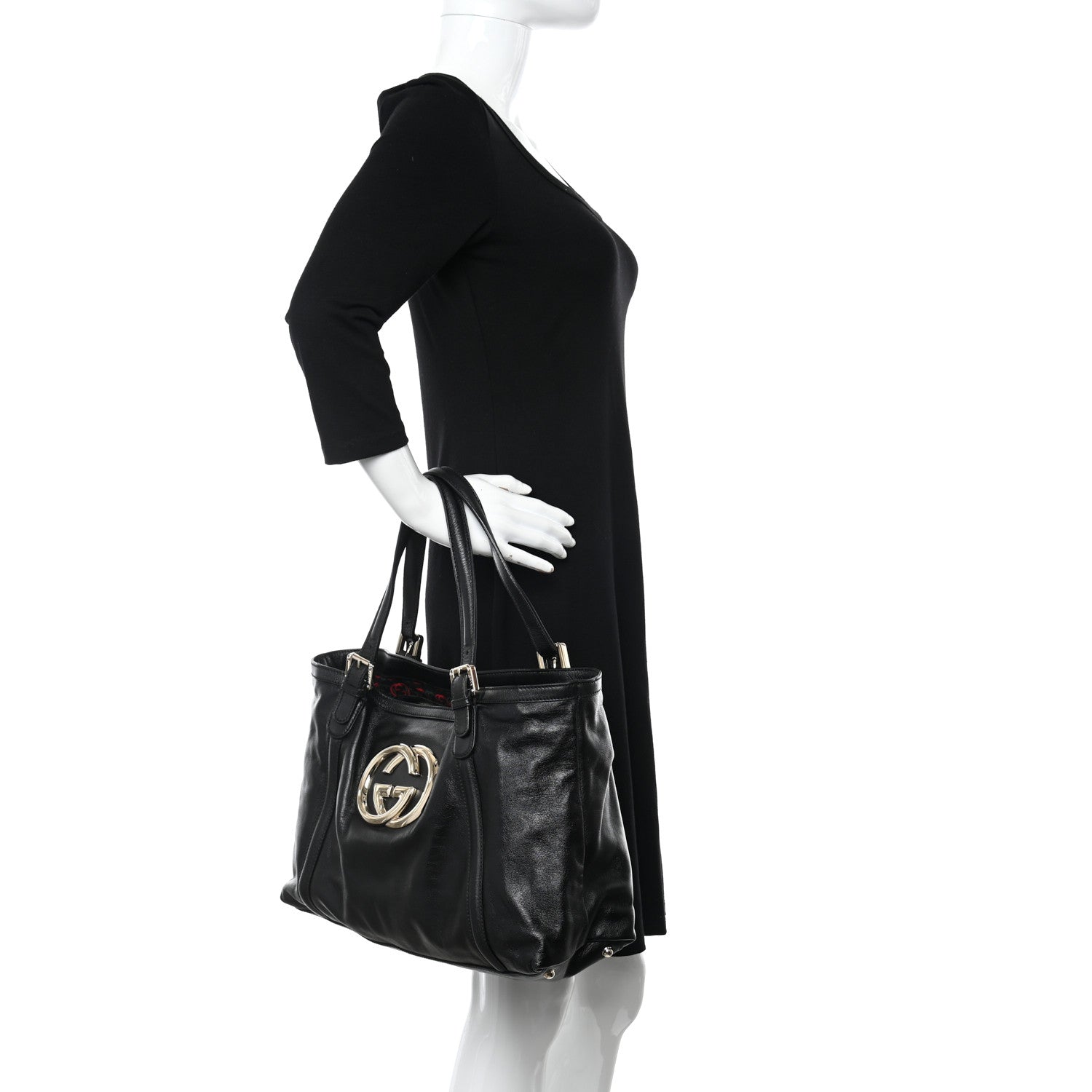 Gucci Calfskin Medium Britt Tote Black 2 of 11