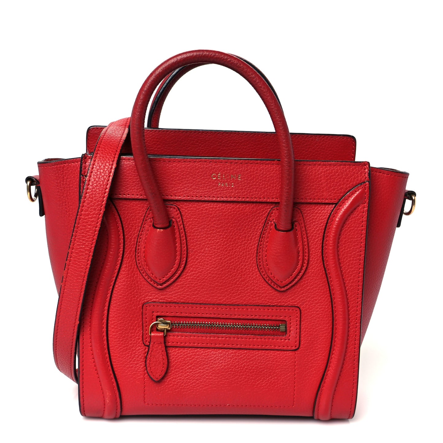 Drummed Calfskin Nano Luggage Vermillion