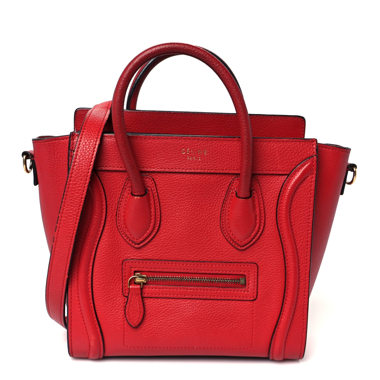 Celine Drummed Calfskin Nano Luggage Vermillion 1 of 12