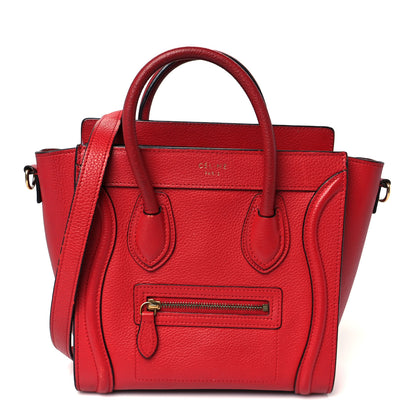 Celine Drummed Calfskin Nano Luggage Vermillion 1 of 12
