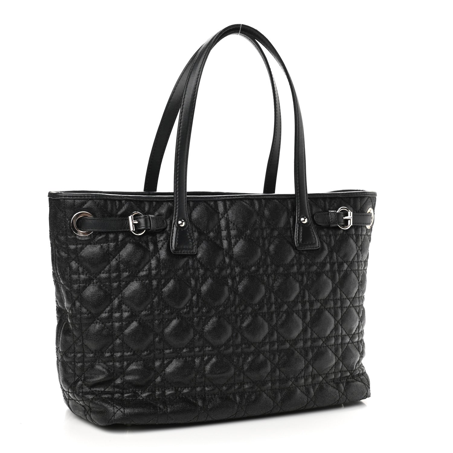 Christian Dior Coated Canvas Cannage Small Panarea Tote Black 2 of 10