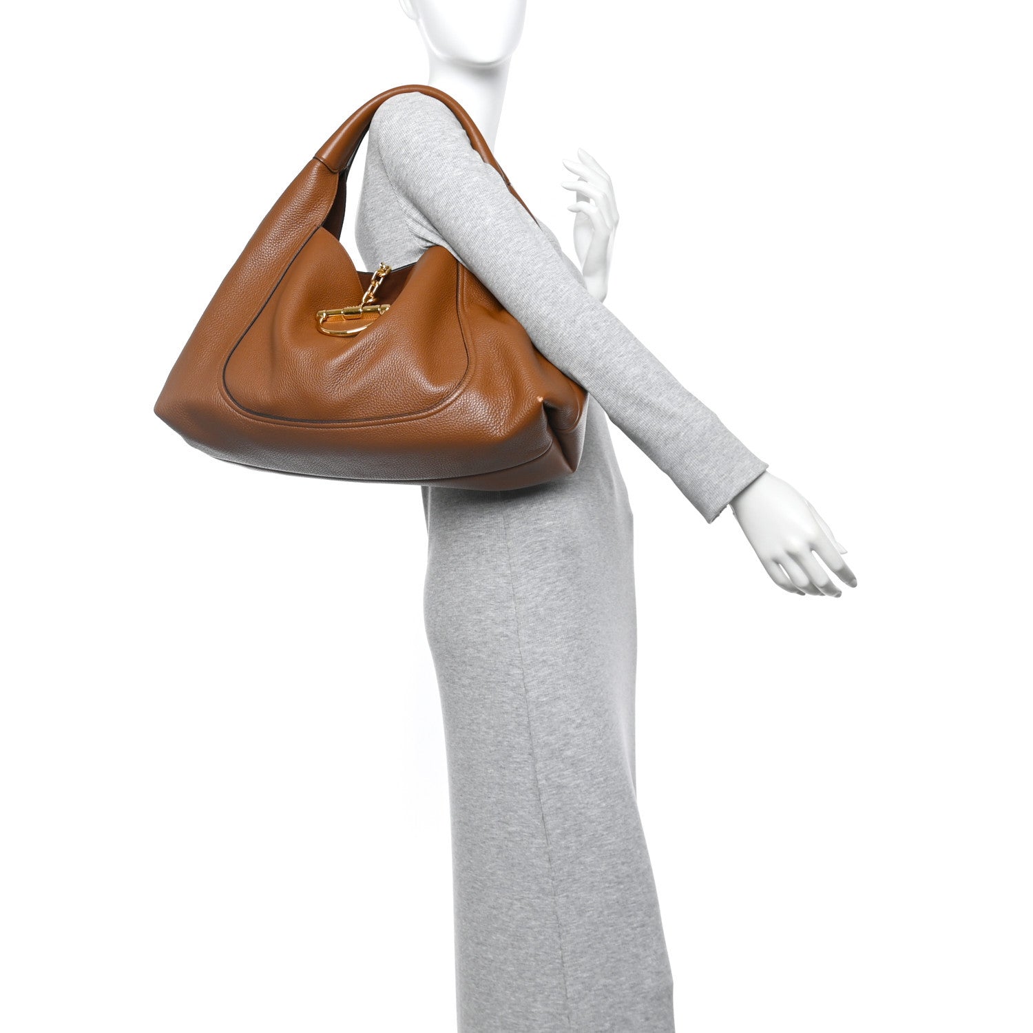 Gucci Grained Calfskin Softbit Maxi Shoulder Bag Brown 1852673